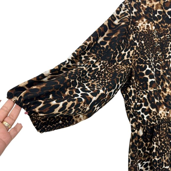 MHPCollection Women 3X Peplum Animal Print Leopard Pattern Top Blouse Tie Collar - Picture 10 of 13